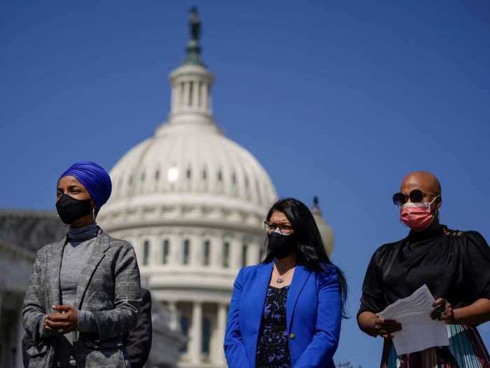 March 2021: Tlaib and Pressley appeared at a press conference for Omar