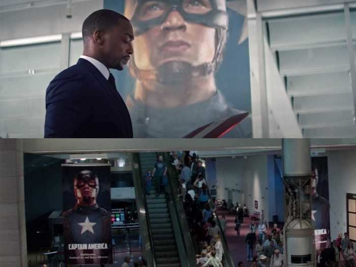 The photo of Steve on the farewell banner at the Smithsonian was used in his first Cap exhibit, seen at the start of "Captain America: The Winter Soldier."