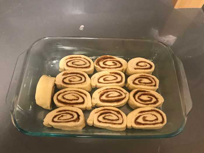 Stewart suggested that the cinnamon rolls refrigerate at least eight hours or overnight before baking- making this a two-day recipe.