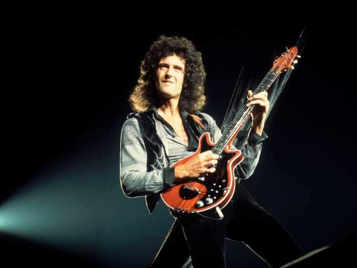 1980: Brian May hits a note on his signature Red Special guitar in Rosemont, Illinois.