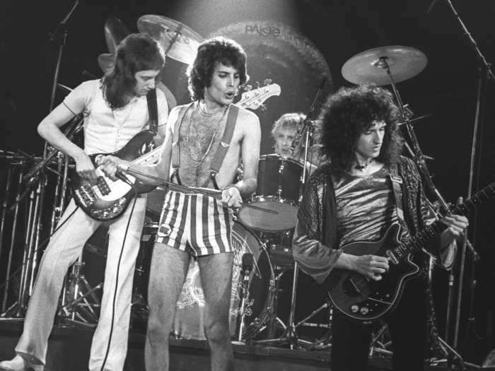 1977: Queen jams out together during a show in the Netherlands.