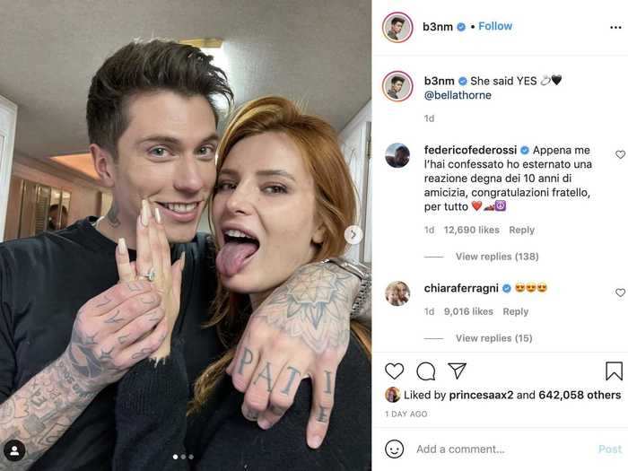 Bella Thorne then received a pear-shaped diamond ring from Benjamin Mascolo.