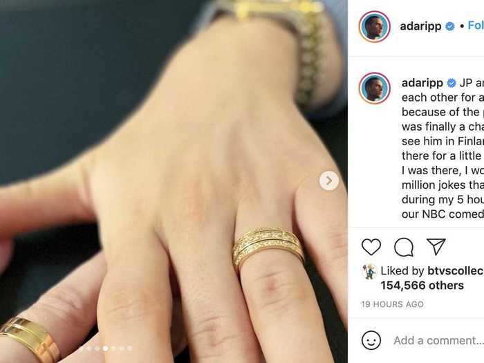 In February, Adam Rippon revealed that he accepted a gold engagement band encrusted with diamonds.