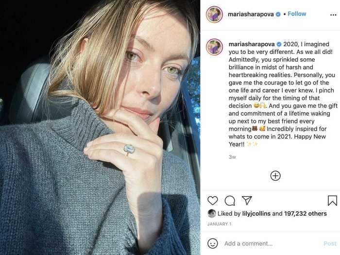 Maria Sharapova kicked off 2021 by revealing her engagement ring on Instagram.