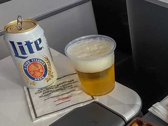 Complimentary beer and wine were also on offer but, once again, no soft drinks or hot beverages were available, which confused even the flight attendants.