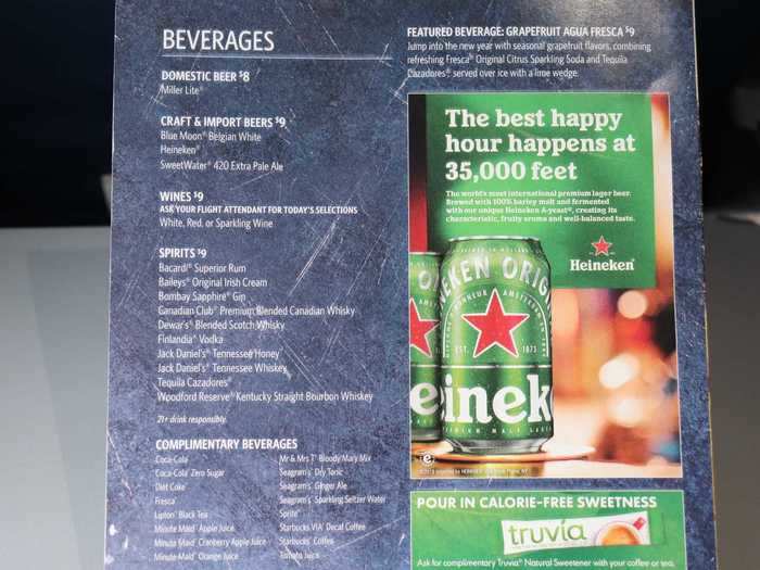 Comfort+ passengers, including myself, were also offered complimentary beer and wine. I passed, as it was still only 8 a.m., but thought it odd that the airline had prioritized alcohol over soft drinks like Coca-Cola or seltzer.