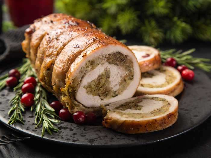 Matzo and fennel make a tasty stuffing for turkey breast.