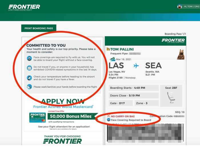 Even the boarding pass outlined Frontier