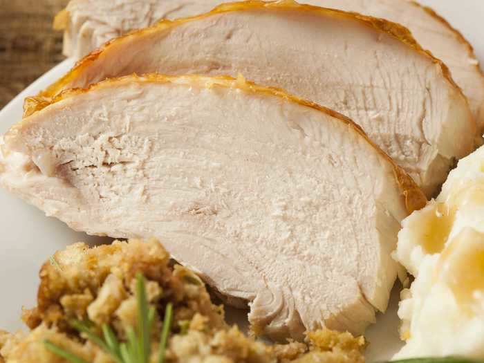 A bite of white-meat turkey is totally OK.