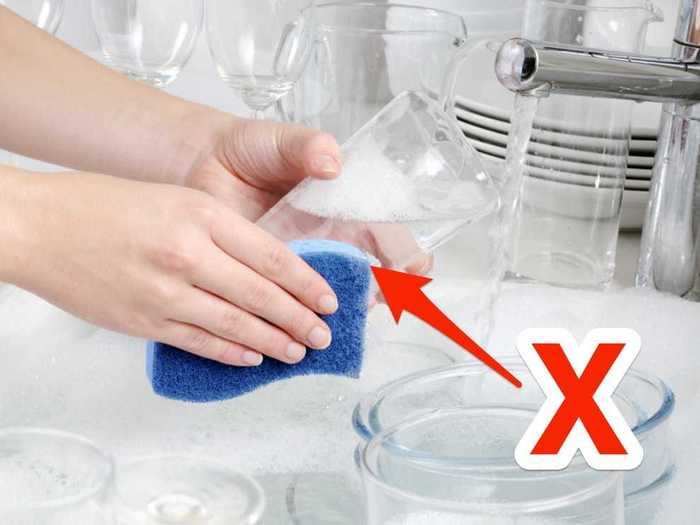 Rinsing your glassware before putting it in the dishwasher can be damaging.