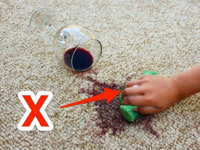 Soaking carpet stains with cleaner may do more harm than good.