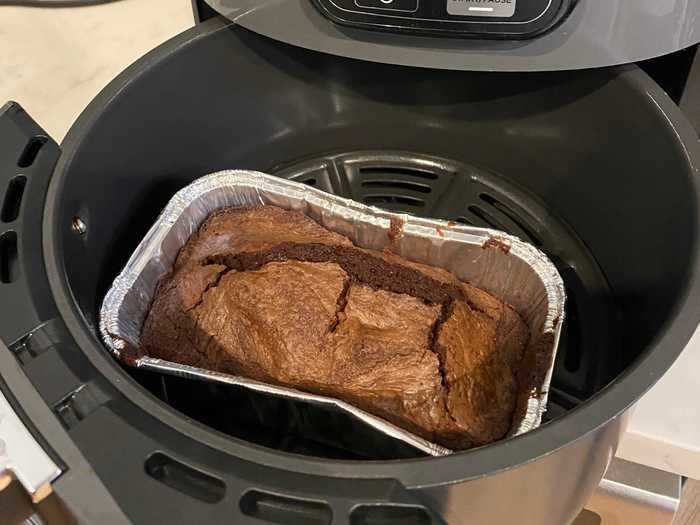 After 45 minutes of air frying, I had successfully baked my first little brownie loaf.