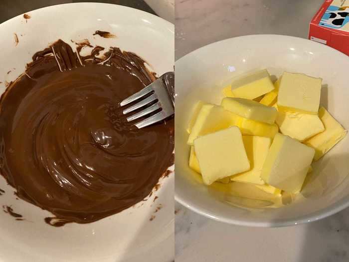 The next step was to melt my chocolate chips and butter, which called for another two bowls.