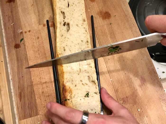 While waiting for the garlic to cool, we decided to prep the bread.