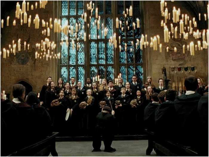 The song the Hogwarts choir sings features a line from the witches in 