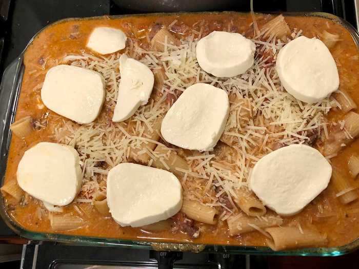 It was finally time for the last step as we transferred the pasta into a baking dish.