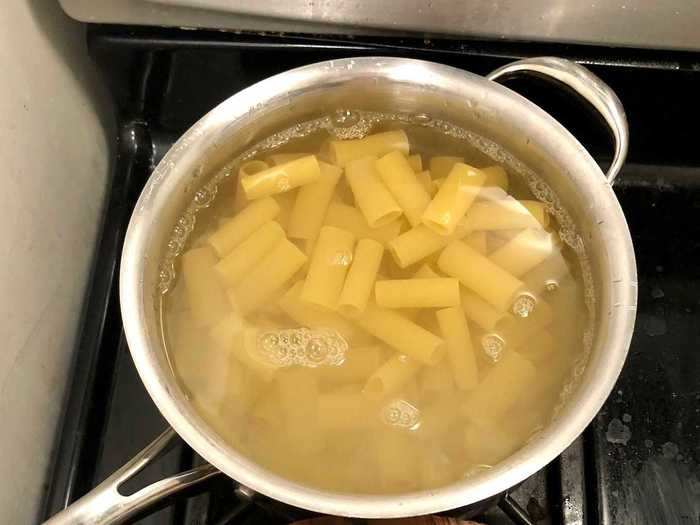 While the sauce was simmering, we prepped our rigatoni.