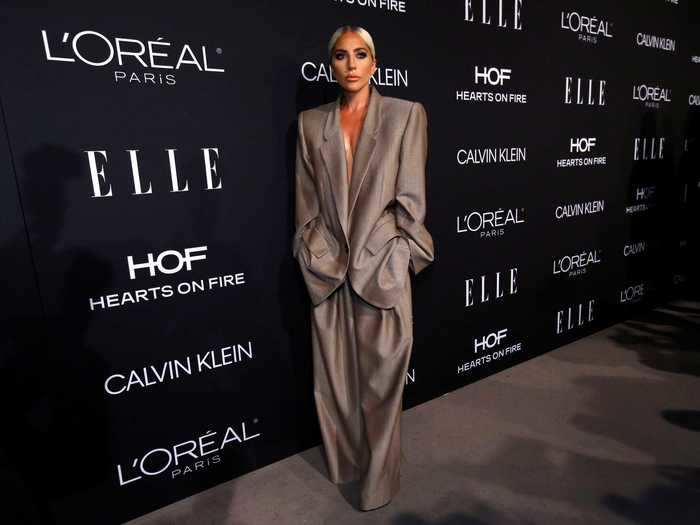 Gaga went with a dramatic over-sized suit for ELLE