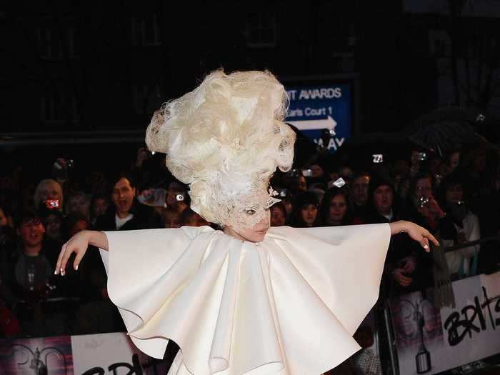 At the 2010 Brit Awards, Gaga made headlines in head-to-toe white.