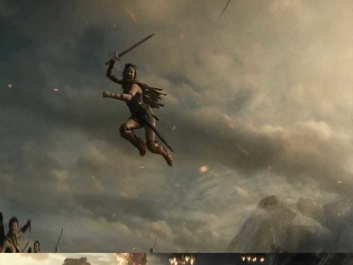 The Amazons fly off the backs of horses during a flashback scene where they fight off Darkseid.