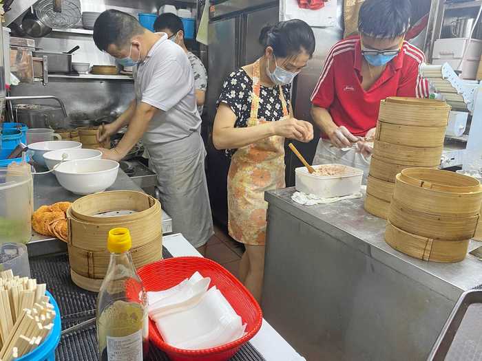 The food is cooked on-site, often in tight quarters as the stalls are not large.