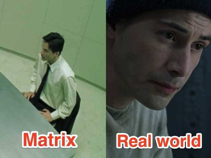 Different color filters indicate whether a scene is happening in the Matrix or the real world.