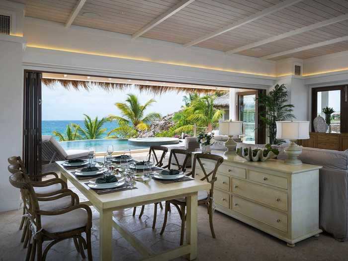 Beach Villa, which can sleep up to eight guests spread across a master suite and three individual guest houses, also has a spacious communal area and pool.