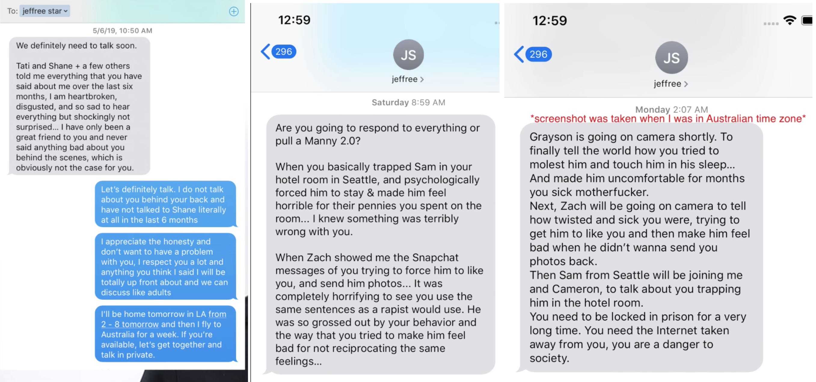 Texts sent between Jeffree Star and James Charles that Charles addressed in his video "No More Lies."