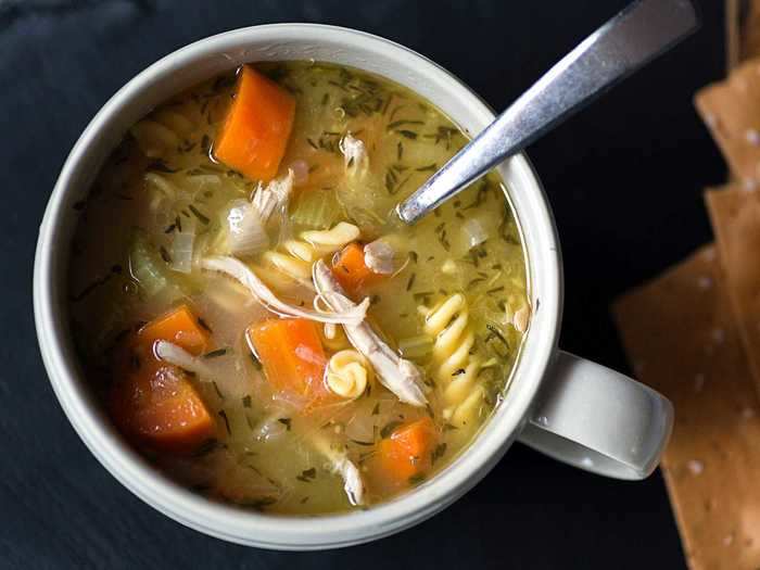 Leftover rotisserie chicken also goes perfectly with homemade chicken noodle soup.