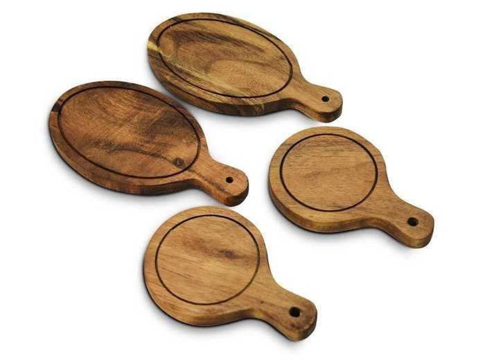 These Crofton mini wooden serving sets are great for individual cheese or charcuterie boards.