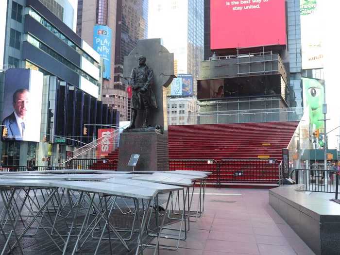 Last year, the famous red staircase in Times Square was locked, so no one could sit on the steps.