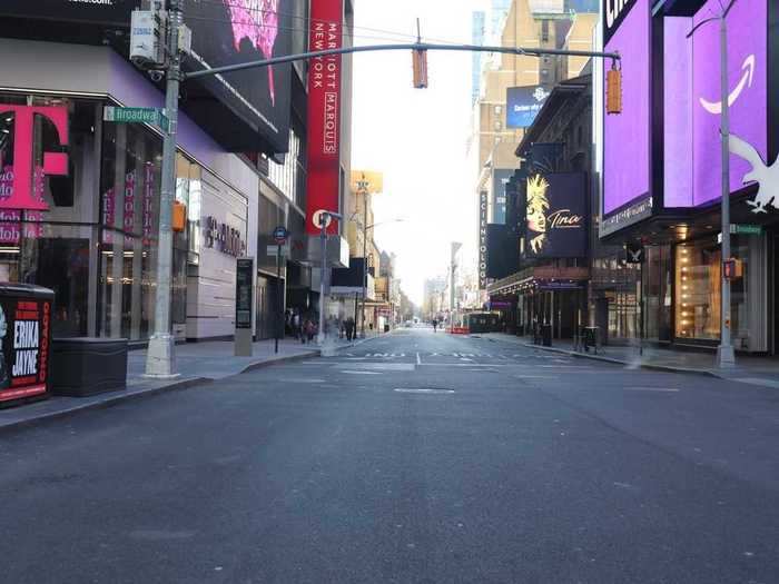 The streets flowing into Times Square were also completely empty last year.