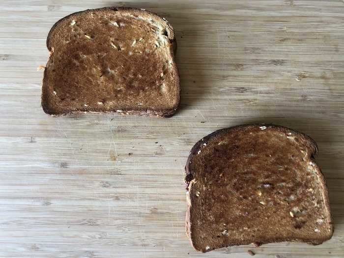 After 12 long minutes, the grilled cheese sandwiches were finally ready to come out.