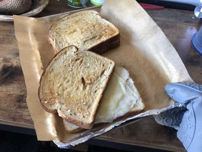 After a couple of minutes, I realized the toothpicks were more important to hold the bread in place than I expected.