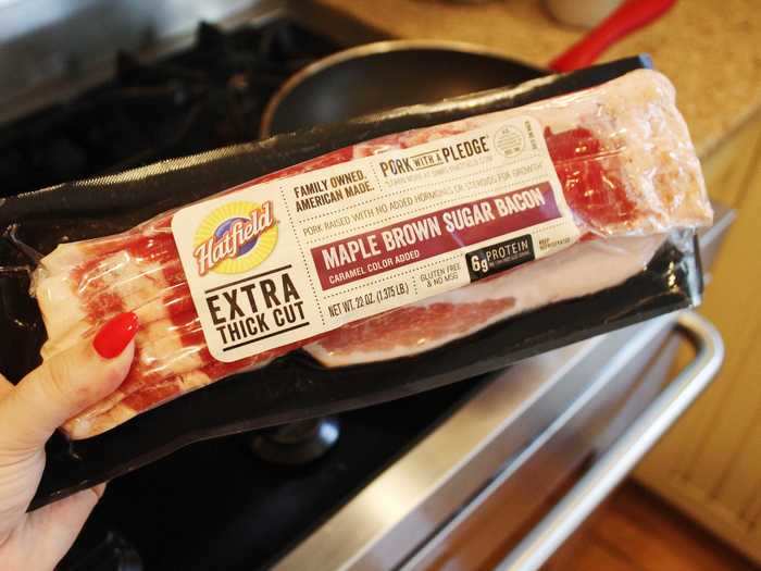 The recipe calls for thick-cut bacon.