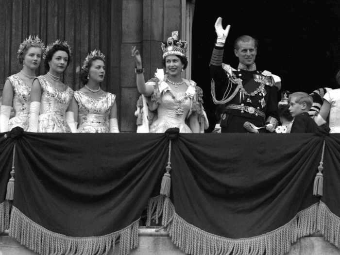 Aged 25, Princess Elizabeth became Queen Elizabeth in 1953, directly following the death of her father, King George VI. At this point, Philip left the Navy.