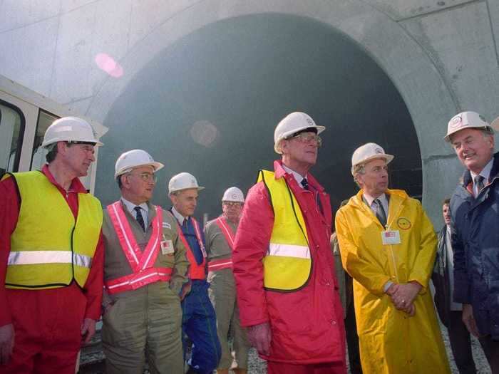 1992: Here, Prince Philip emerges from the channel tunnel near Calais, France, after becoming the first member of the royal family to use the rail line connecting England and France.