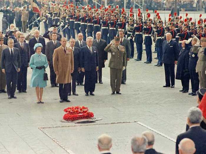 1972: Philip and Elizabeth travelled to France and took part in remembrance services.