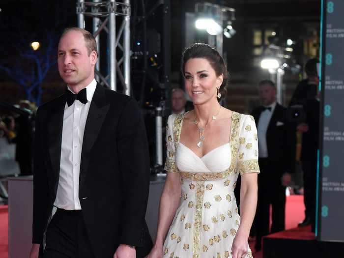 In 2020, Middleton rewore a gold-and-white Alexander McQueen dress that she previously wore to a state dinner in Malaysia in 2012.