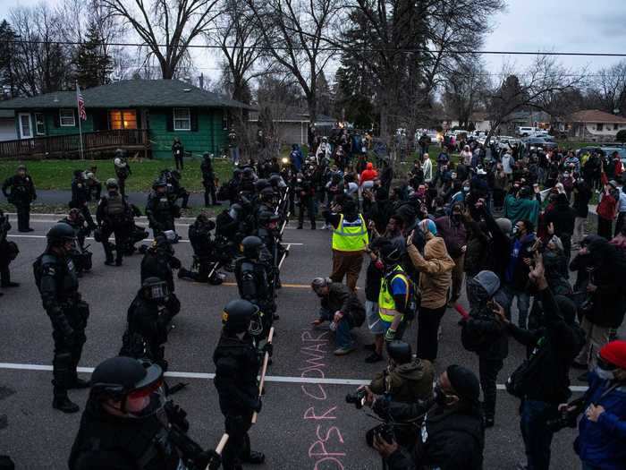 Just hours after the shooting, hundreds of protesters gathered in Brooklyn Center and clashed with police officers.