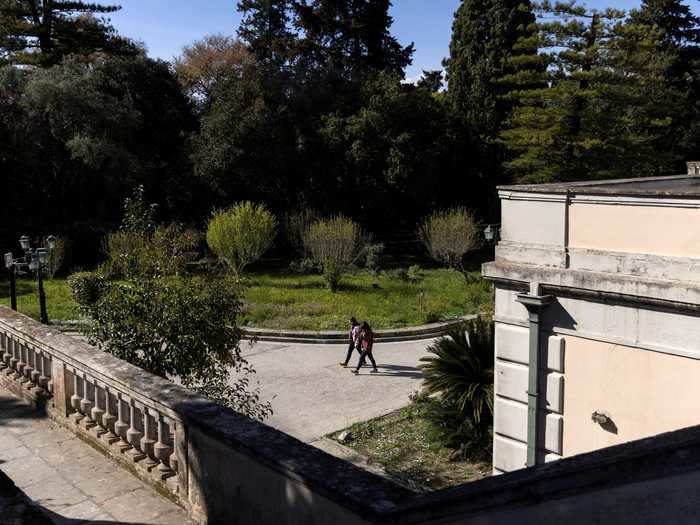 The gardens surrounding the house have been turned into a park featuring ancient Corfu monuments and the remains of temples dedicated to Greek gods.