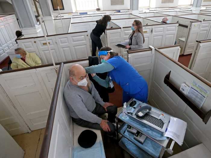 The pews of the famed Old North Church in Boston, Massachusetts, have been refashioned into vaccination stations.