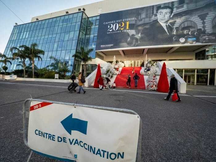 Cannes Palace of Festivals and Conferences, home of the Cannes Film Festival, has been converted into a vaccination center.