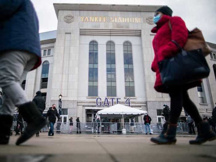 Yankee Stadium in the Bronx transformed into a vaccination mega-facility that has administered over 80,000 doses.
