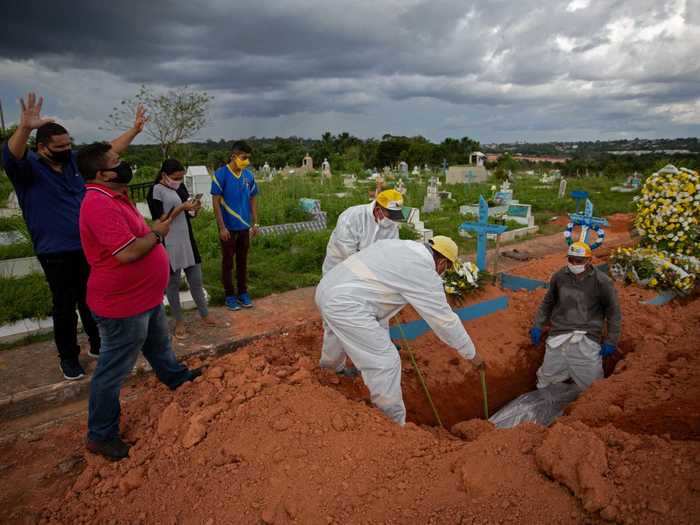 Funerals are an all-too-common sight. Only the US has recorded more deaths throughout the pandemic, but deaths in the US have been declining as more Americans are vaccinated.