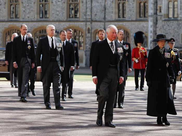 Members of the royal family processed behind Prince Philip