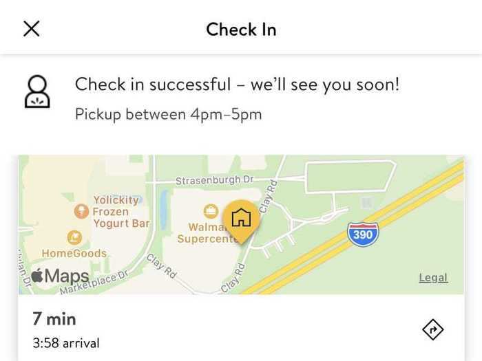 Check-in on the app when you leave home so Walmart has an estimate of when you