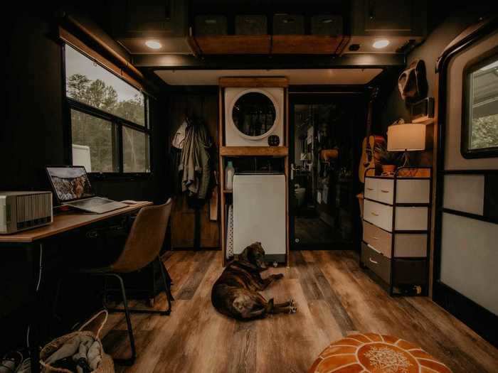 The Murphys live in a 350-square-foot RV. To make room in the small home, they avoided large closets.