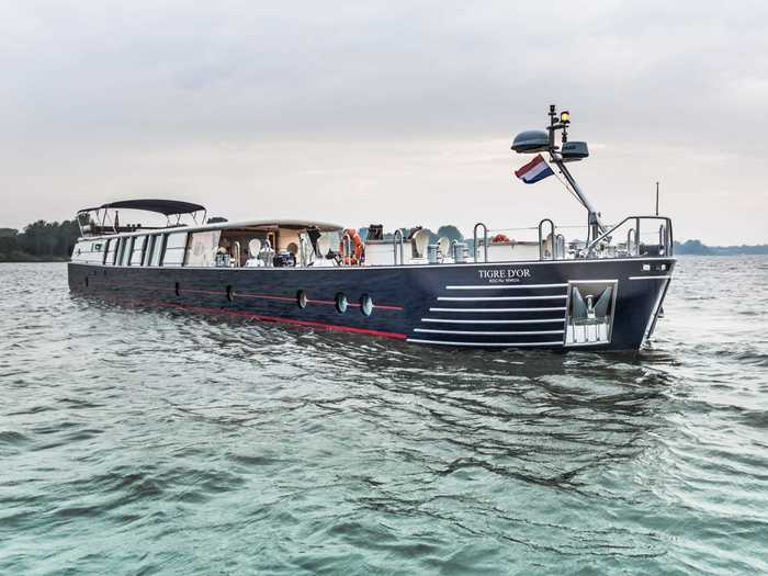 A British entrepreneur is selling his 97-foot luxury yacht that was designed to cruise the shallow rivers and canals of Europe like a barge. He