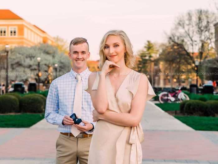 On the day of the proposal, Padgett took her graduation pictures while Reynolds hid off to the side, waiting for his cue.